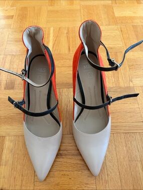 M&S Euro Two-Tone Pointed Toe Ankle-Strap Pumps